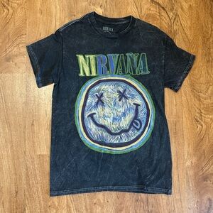 Like New NIRVANA Black Tee with Green & Blue Smiley logo. Small.